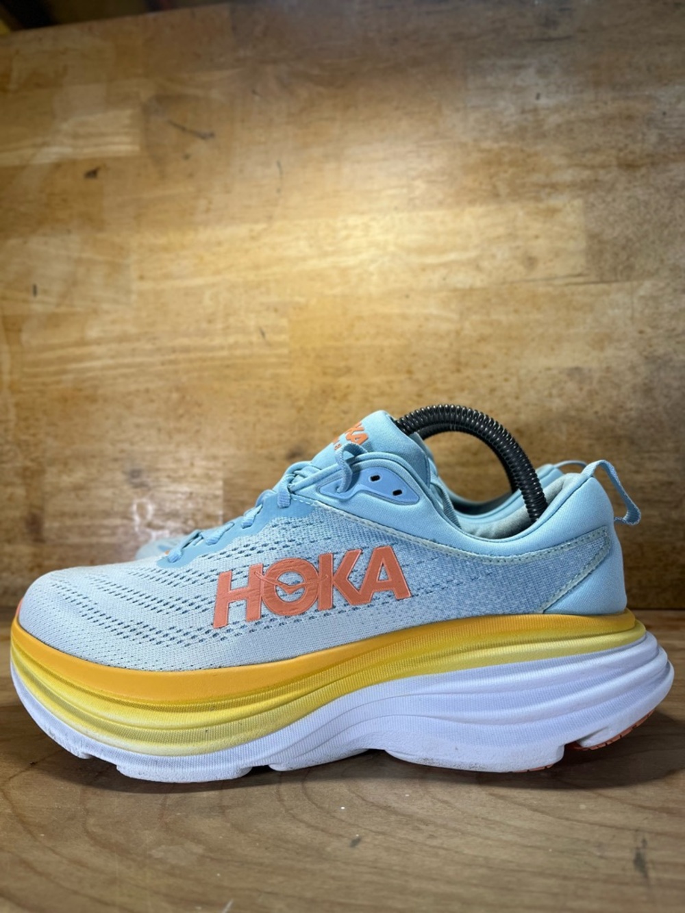 Hoka One One Bondi 8 Womens Size 9 Wide Running Shoes Sneakers Blue Yellow - Picture 4 of 14
